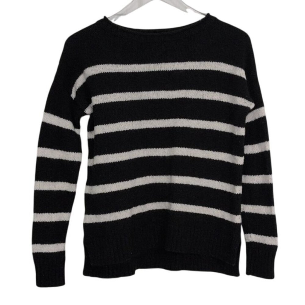 LOFT Stripe Sweater Womens Size Medium Black White Cotton Wool Nautical Pullover